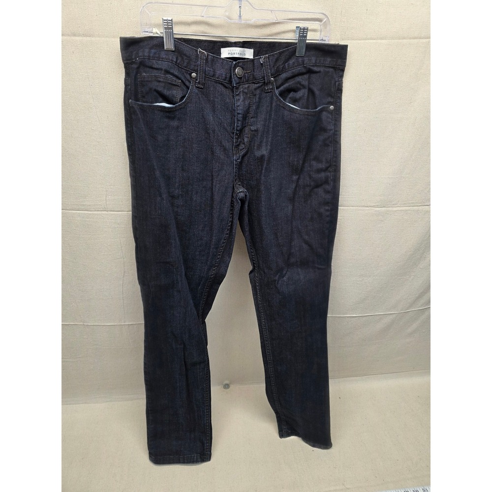 Perry Ellis Portfolio Mens Dark‎ Indigo Rinse Stretch Denim Jeans 32x32 Indigo
